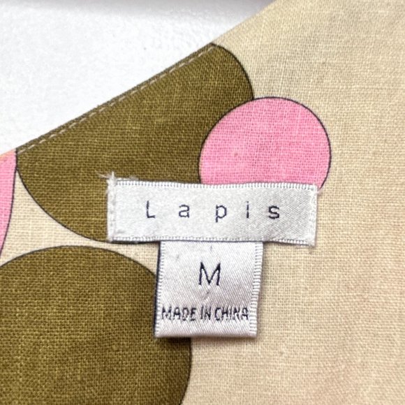 Lapis Dress Pink Green Polka Dot Fit and Flare Size Medium Linen Blend 50s style - Picture 5 of 14